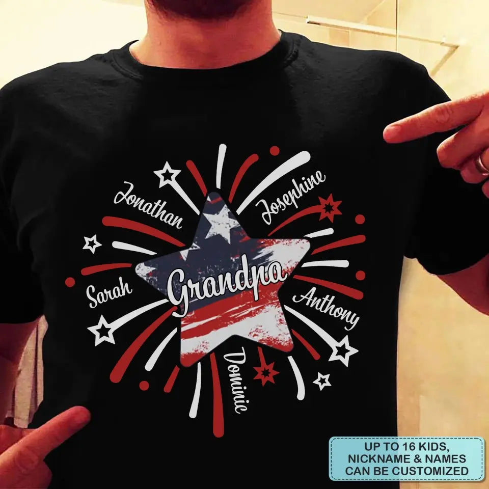 Personalized Custom T-shirt - 4th Of July, Father's Day, Birthday Gift For Dad, Grandpa - Papa Star 4th Of July