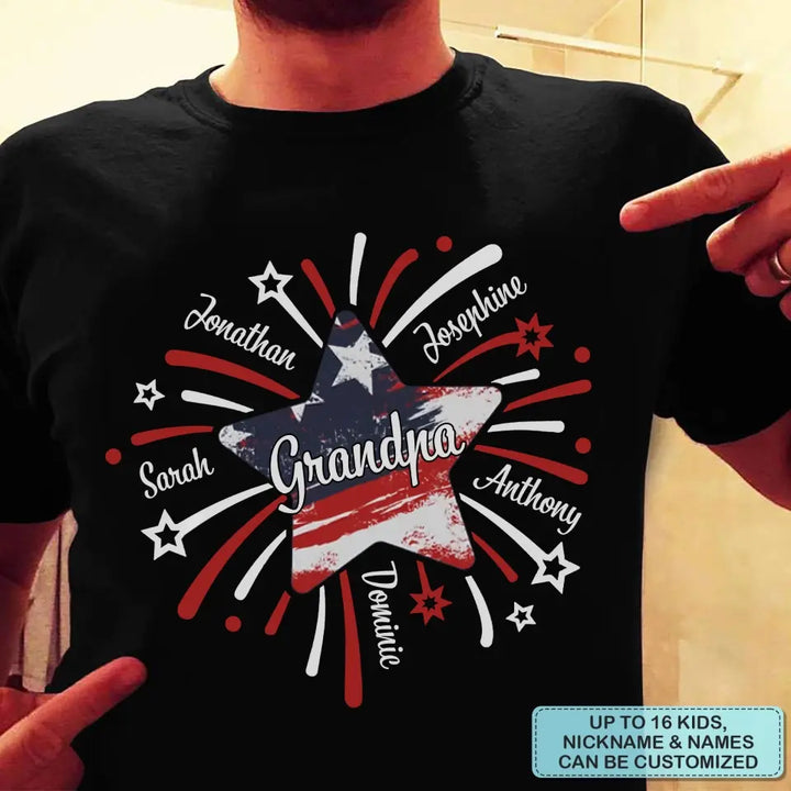 Personalized Custom T-shirt - 4th Of July, Father's Day, Birthday Gift For Dad, Grandpa - Papa Star 4th Of July