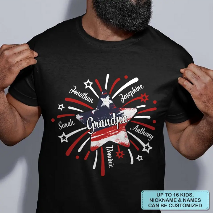Personalized Custom T-shirt - 4th Of July, Father's Day, Birthday Gift For Dad, Grandpa - Papa Star 4th Of July