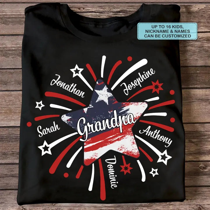 Personalized Custom T-shirt - 4th Of July, Father's Day, Birthday Gift For Dad, Grandpa - Papa Star 4th Of July