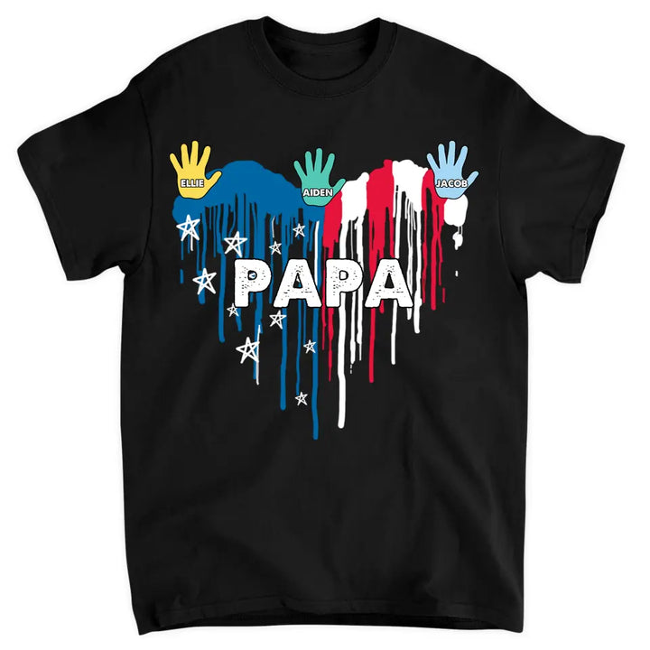 Personalized Custom T-shirt - 4th Of July, Father's Day, Birthday Gift For Dad, Grandpa, Uncle - Papa Kids Hand