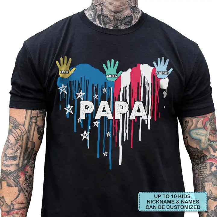 Personalized Custom T-shirt - 4th Of July, Father's Day, Birthday Gift For Dad, Grandpa, Uncle - Papa Kids Hand