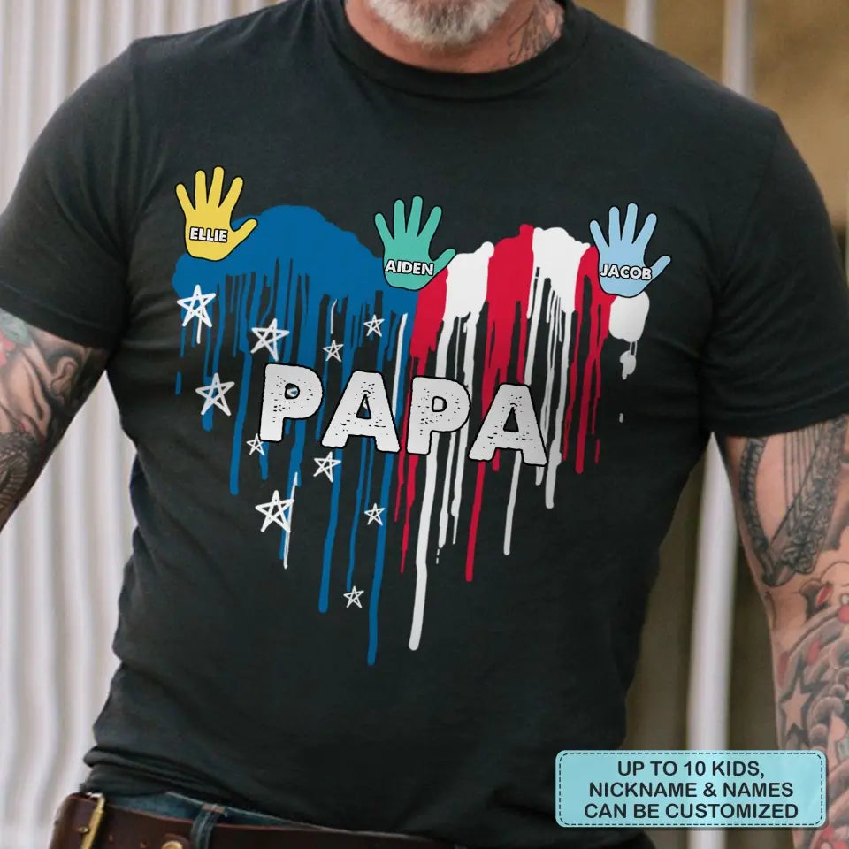 Personalized Custom T-shirt - 4th Of July, Father's Day, Birthday Gift For Dad, Grandpa, Uncle - Papa Kids Hand