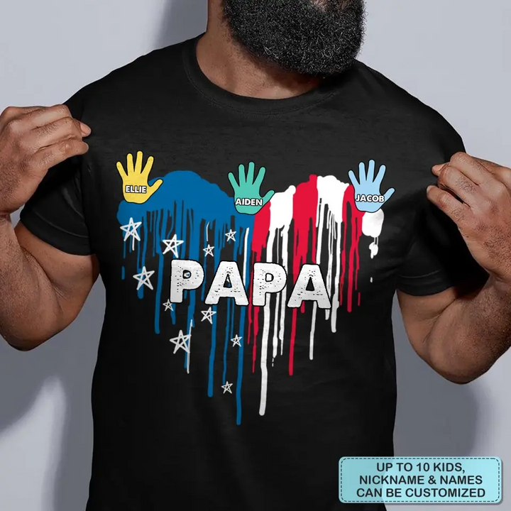 Personalized Custom T-shirt - 4th Of July, Father's Day, Birthday Gift For Dad, Grandpa, Uncle - Papa Kids Hand