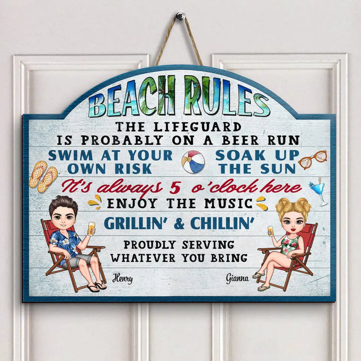 Personalized Custom Door Sign - Anniversary Gift For Couple - Pool Rules Serving Whatever You Bring