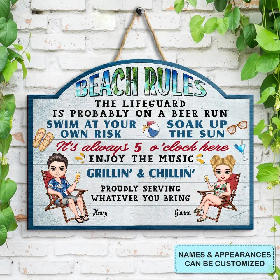 Personalized Custom Door Sign - Anniversary Gift For Couple - Pool Rules Serving Whatever You Bring