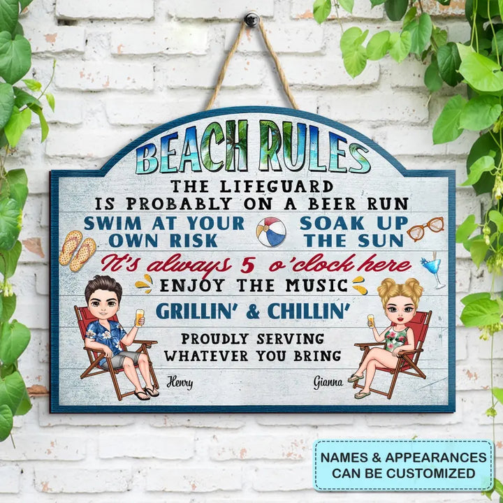 Personalized Custom Door Sign - Anniversary Gift For Couple - Pool Rules Serving Whatever You Bring