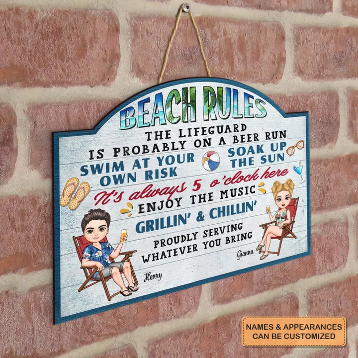 Personalized Custom Door Sign - Anniversary Gift For Couple - Pool Rules Serving Whatever You Bring