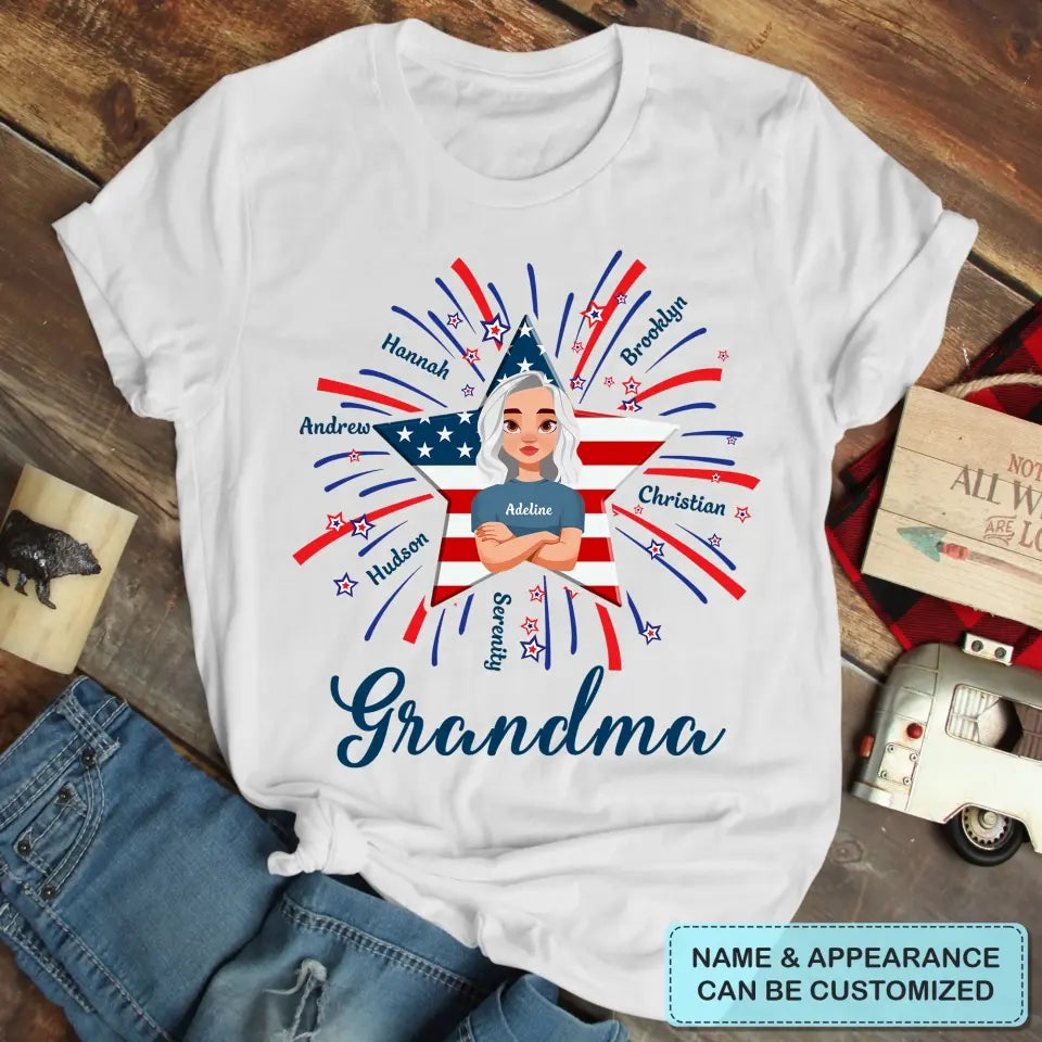 Personalized T-shirt - 4th Of July, Mother's Day, Birthday Gift For Mom, Grandma - Firework 4th Of July