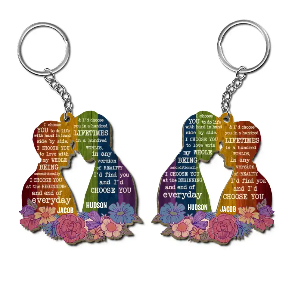 Personalized Custom Wooden Keychain - Pride Month, LGBT, Anniversary Gift For Couple - I Choose You LGBT