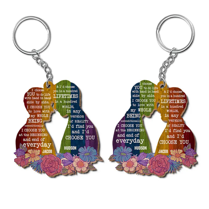 Personalized Custom Wooden Keychain - Pride Month, LGBT, Anniversary Gift For Couple - I Choose You LGBT
