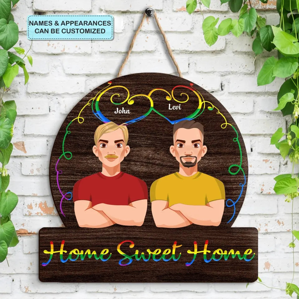 Personalized Custom Door Sign - Anniversary, Valentine's Day, LGBT, Pride Month Gift For Couple - Home Sweet Home
