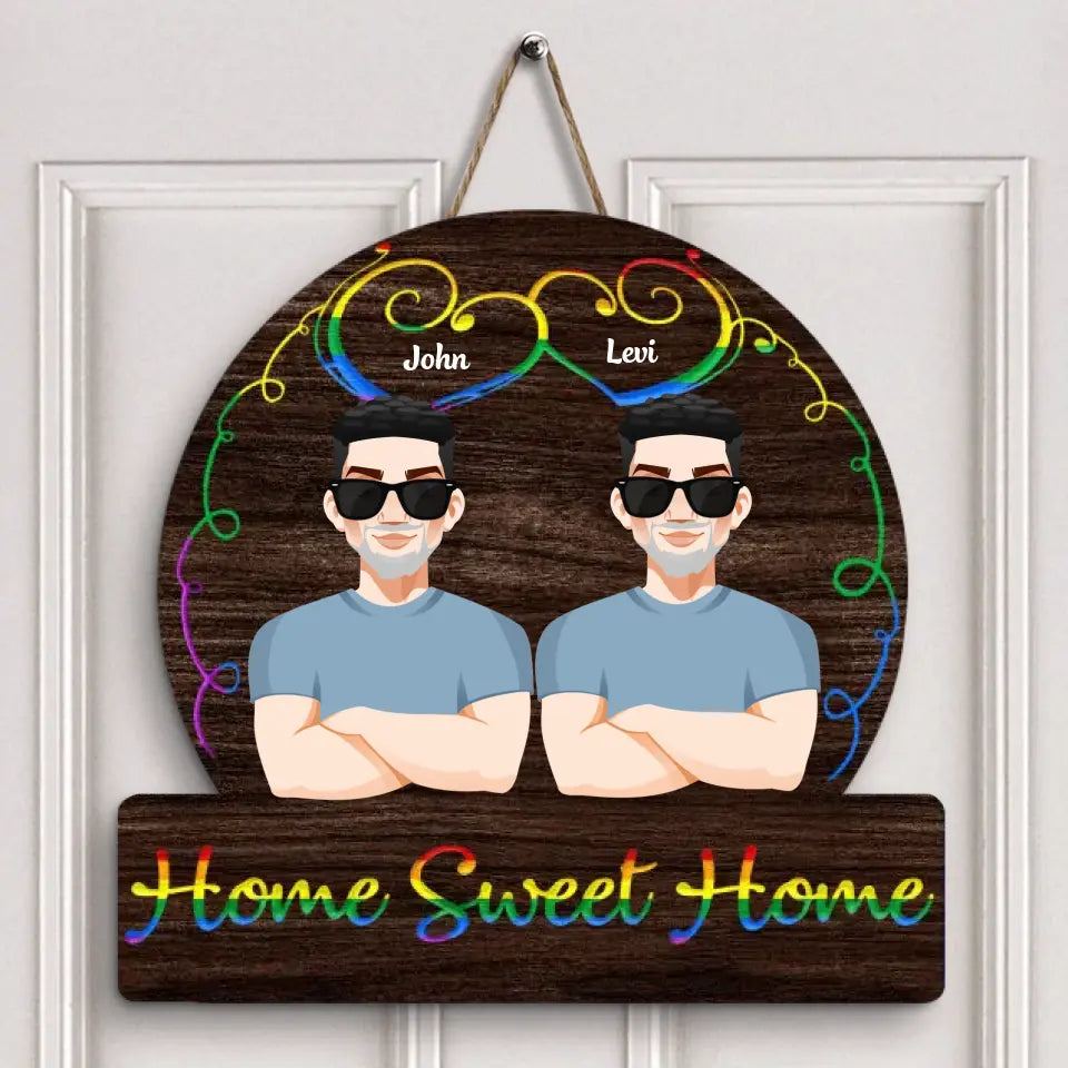 Personalized Custom Door Sign - Anniversary, Valentine's Day, LGBT, Pride Month Gift For Couple - Home Sweet Home