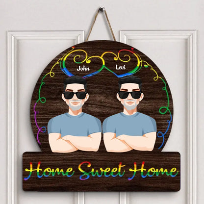 Personalized Custom Door Sign - Anniversary, Valentine's Day, LGBT, Pride Month Gift For Couple - Home Sweet Home
