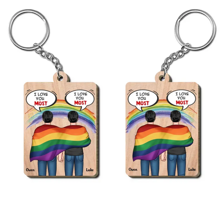 Personalized Custom Wooden Keychain - Pride Month, LGBT, Anniversary Gift For Couple - I Love You More