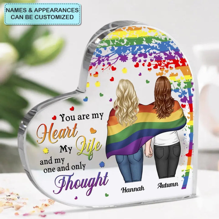 Personalized Custom Heart-shaped Acrylic Plaque - Pride Month, LGBT, Anniversary Gift For Couple - My Heart My Life My Thought