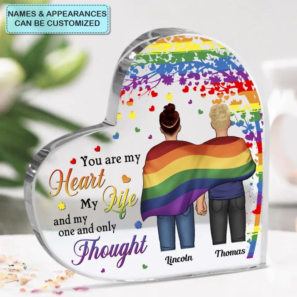 Personalized Custom Heart-shaped Acrylic Plaque - Pride Month, LGBT, Anniversary Gift For Couple - My Heart My Life My Thought