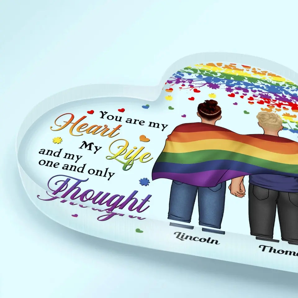 Personalized Custom Heart-shaped Acrylic Plaque - Pride Month, LGBT, Anniversary Gift For Couple - My Heart My Life My Thought