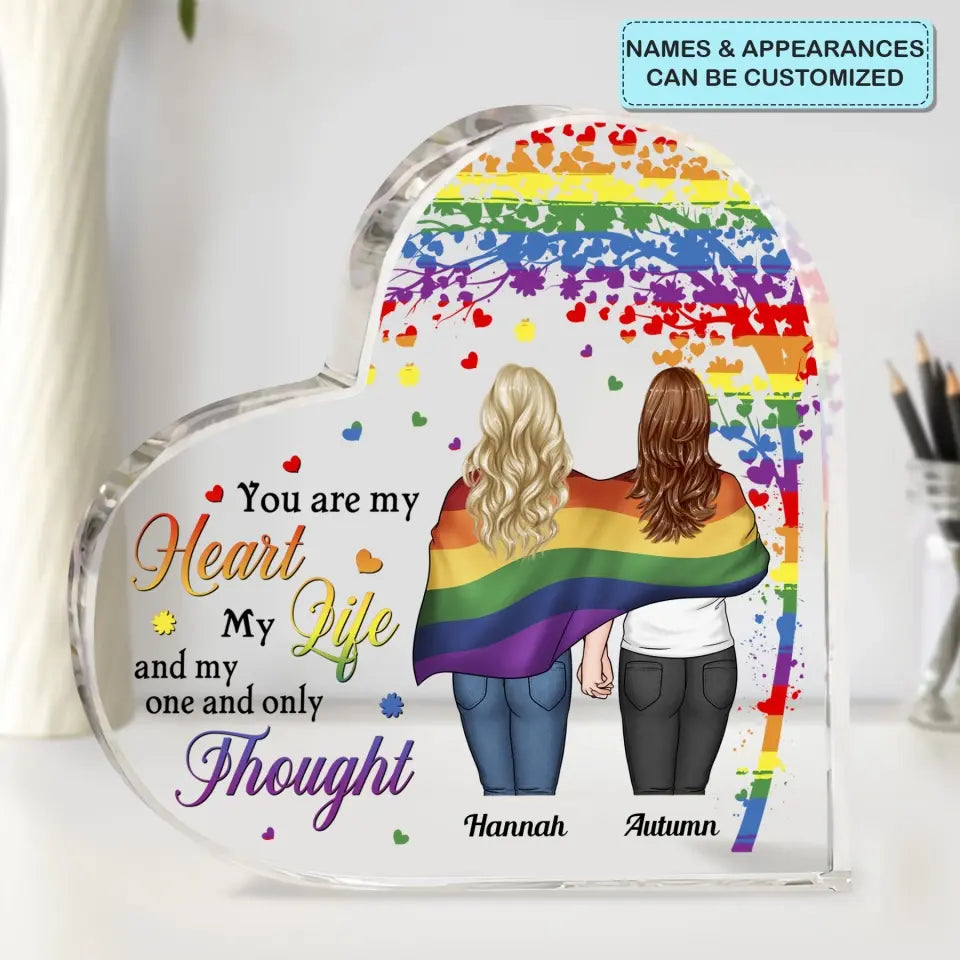 Personalized Custom Heart-shaped Acrylic Plaque - Pride Month, LGBT, Anniversary Gift For Couple - My Heart My Life My Thought