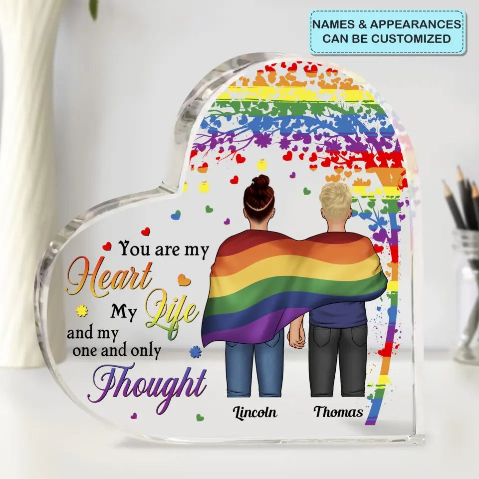 Personalized Custom Heart-shaped Acrylic Plaque - Pride Month, LGBT, Anniversary Gift For Couple - My Heart My Life My Thought
