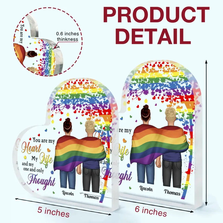 Personalized Custom Heart-shaped Acrylic Plaque - Pride Month, LGBT, Anniversary Gift For Couple - My Heart My Life My Thought