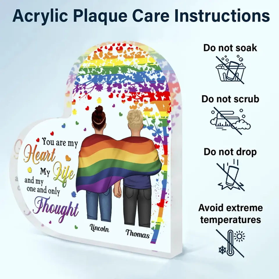 Personalized Custom Heart-shaped Acrylic Plaque - Pride Month, LGBT, Anniversary Gift For Couple - My Heart My Life My Thought