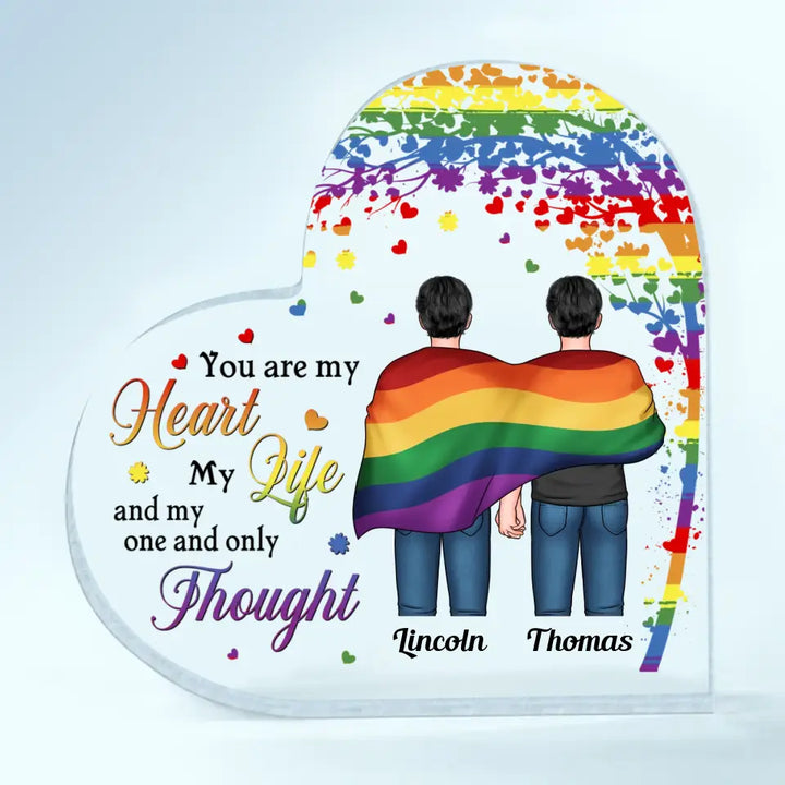 Personalized Custom Heart-shaped Acrylic Plaque - Pride Month, LGBT, Anniversary Gift For Couple - My Heart My Life My Thought