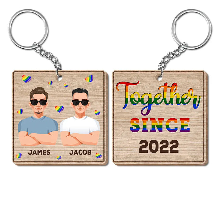 Personalized Custom Wooden Keychain - Pride Month, LGBT, Anniversary Gift For Couple - Together Since