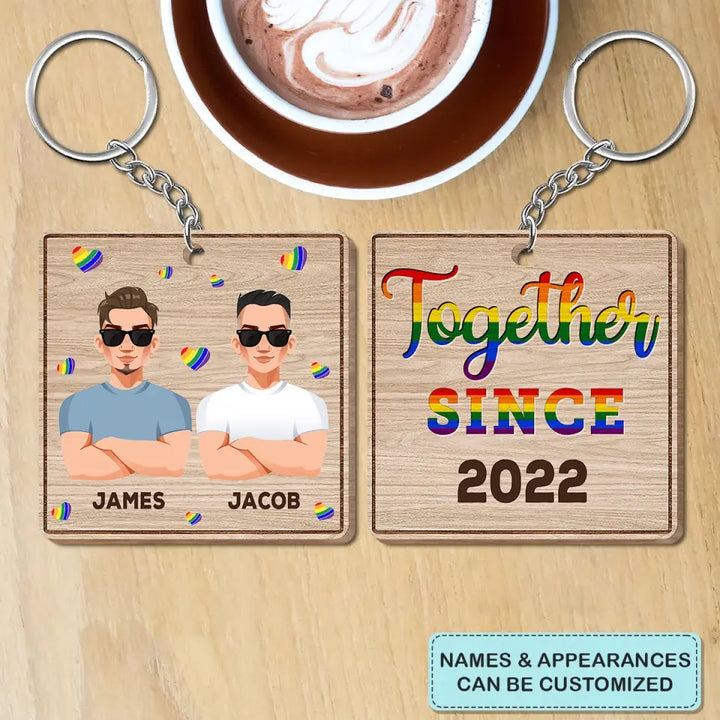 Personalized Custom Wooden Keychain - Pride Month, LGBT, Anniversary Gift For Couple - Together Since