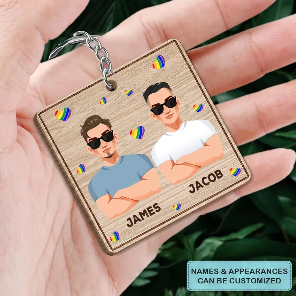Personalized Custom Wooden Keychain - Pride Month, LGBT, Anniversary Gift For Couple - Together Since