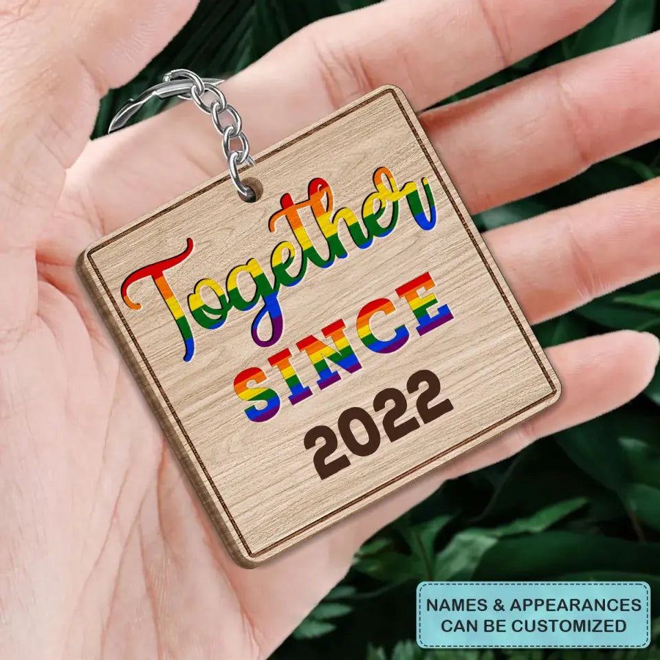 Personalized Custom Wooden Keychain - Pride Month, LGBT, Anniversary Gift For Couple - Together Since