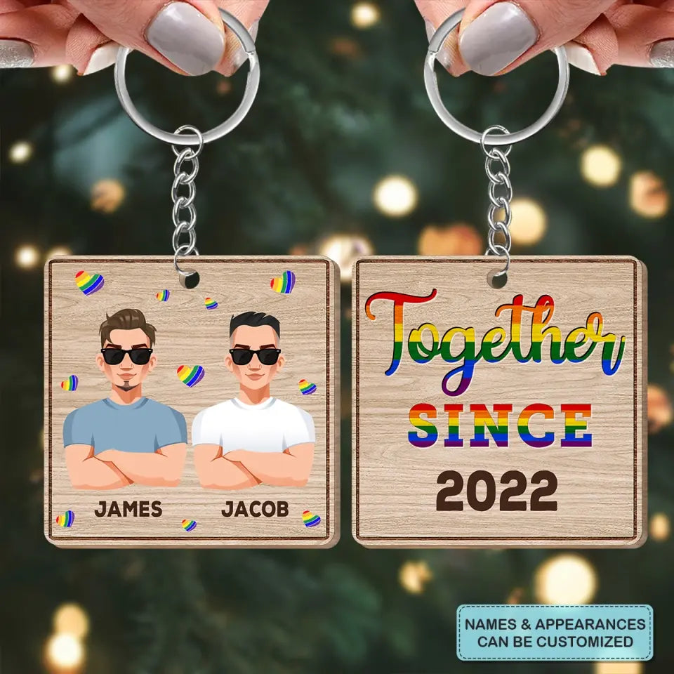 Personalized Custom Wooden Keychain - Pride Month, LGBT, Anniversary Gift For Couple - Together Since