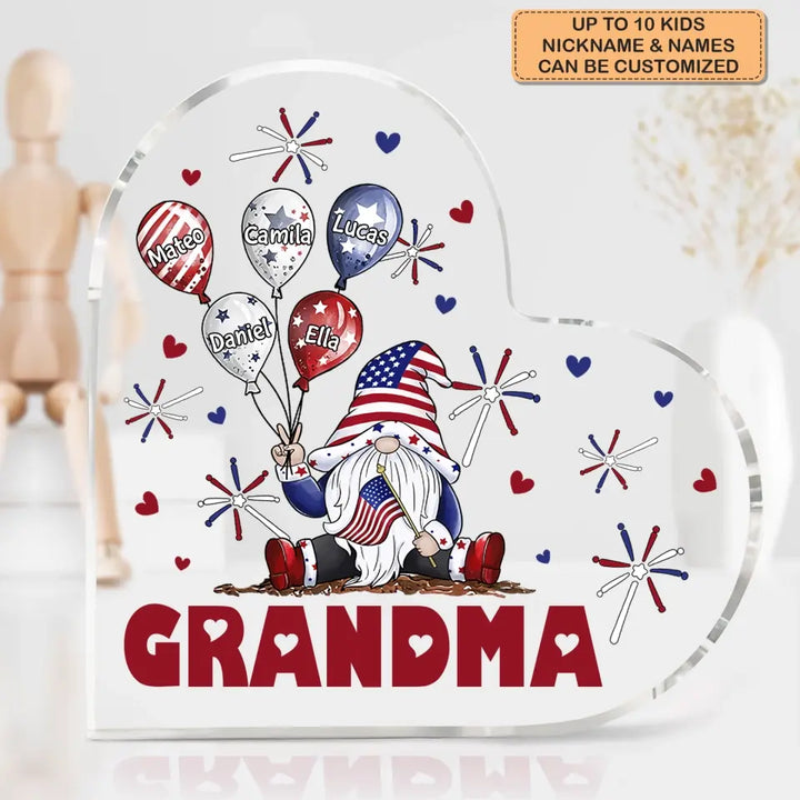 Personalized Custom Heart-shaped Acrylic Plaque - 4th Of July, Mother's Day, Birthday Gift For Mom, Grandma - July Brings Joy And Happiness