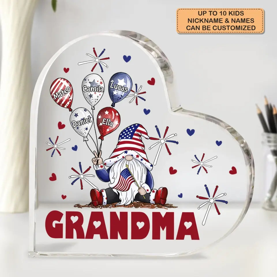 Personalized Custom Heart-shaped Acrylic Plaque - 4th Of July, Mother's Day, Birthday Gift For Mom, Grandma - July Brings Joy And Happiness