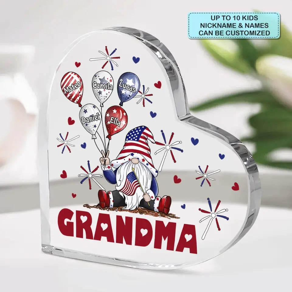 Personalized Custom Heart-shaped Acrylic Plaque - 4th Of July, Mother's Day, Birthday Gift For Mom, Grandma - July Brings Joy And Happiness