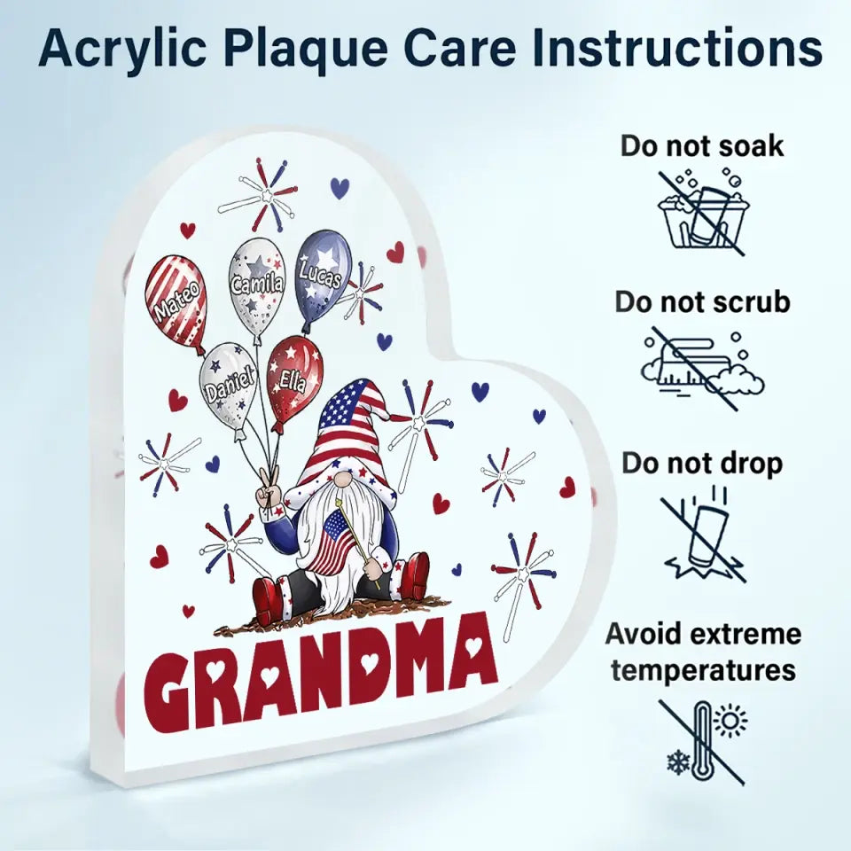 Personalized Custom Heart-shaped Acrylic Plaque - 4th Of July, Mother's Day, Birthday Gift For Mom, Grandma - July Brings Joy And Happiness