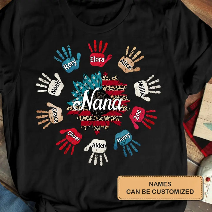 Personalized Custom T-shirt - 4th Of July, Mother's Day, Birthday Gift For Mom, Grandma - Nana Hand Print 4th Of July