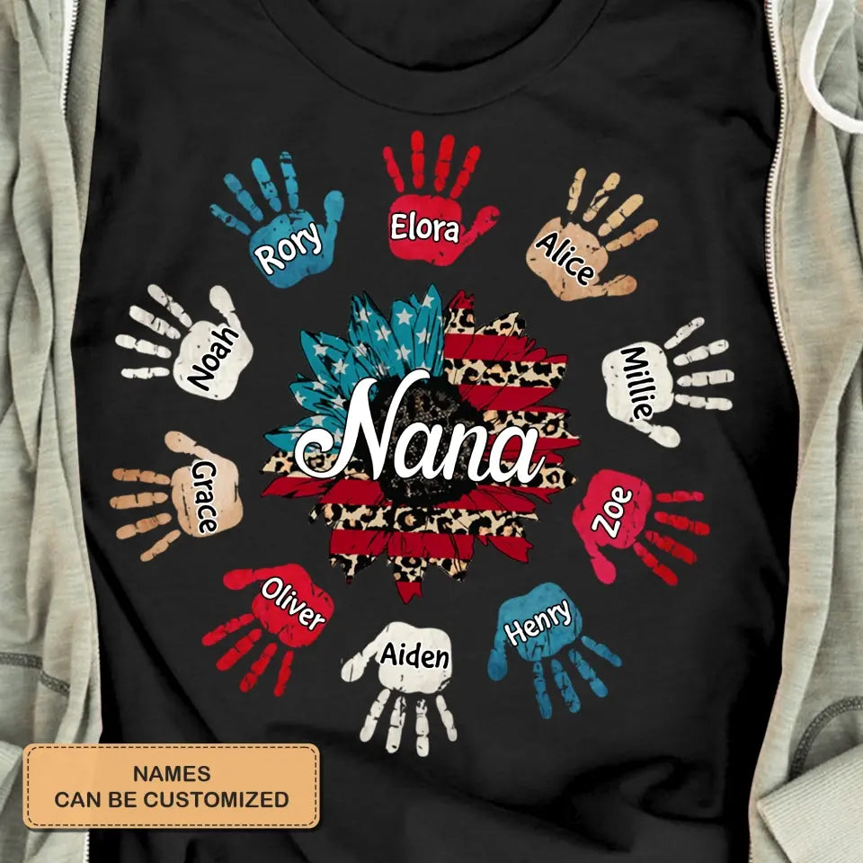 Personalized Custom T-shirt - 4th Of July, Mother's Day, Birthday Gift For Mom, Grandma - Nana Hand Print 4th Of July