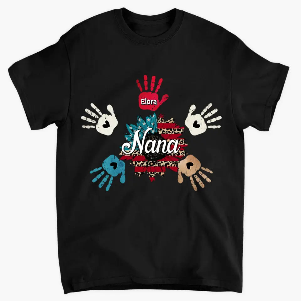 Personalized Custom T-shirt - 4th Of July, Mother's Day, Birthday Gift For Mom, Grandma - Nana Hand Print 4th Of July