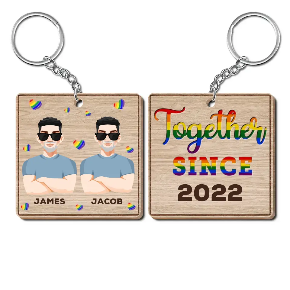 Personalized Custom Wooden Keychain - Pride Month, LGBT, Anniversary Gift For Couple - Together Since