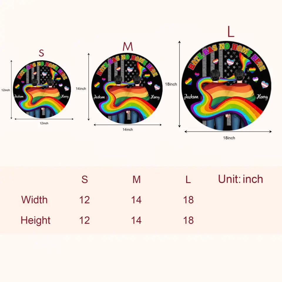 Personalized Custom Door Sign - Anniversary, Valentine's Day, LGBT, Pride Month Gift For Couple - Hate Has No Home Here