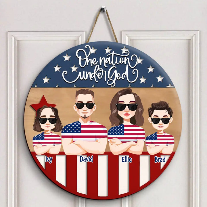 Personalized Custom Door Sign - Independence Day, Gift For Family Members - One Nation Under God
