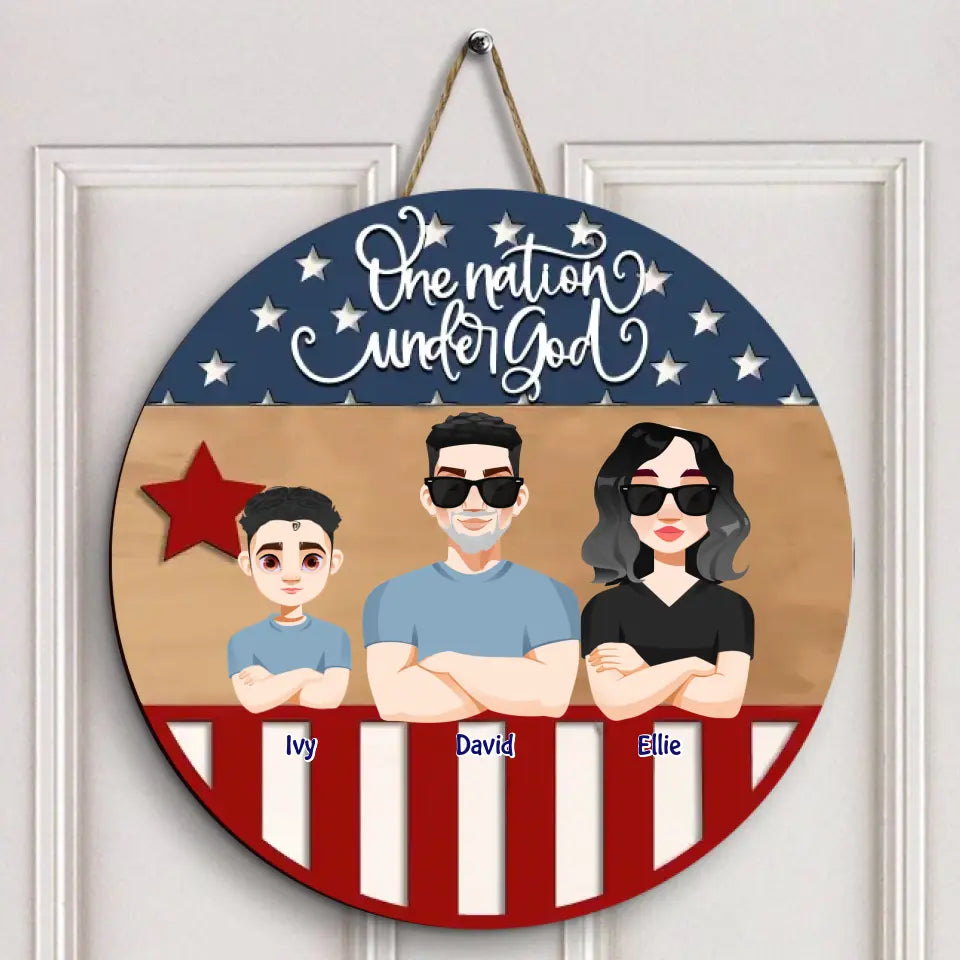Personalized Custom Door Sign - Independence Day, Gift For Family Members - One Nation Under God