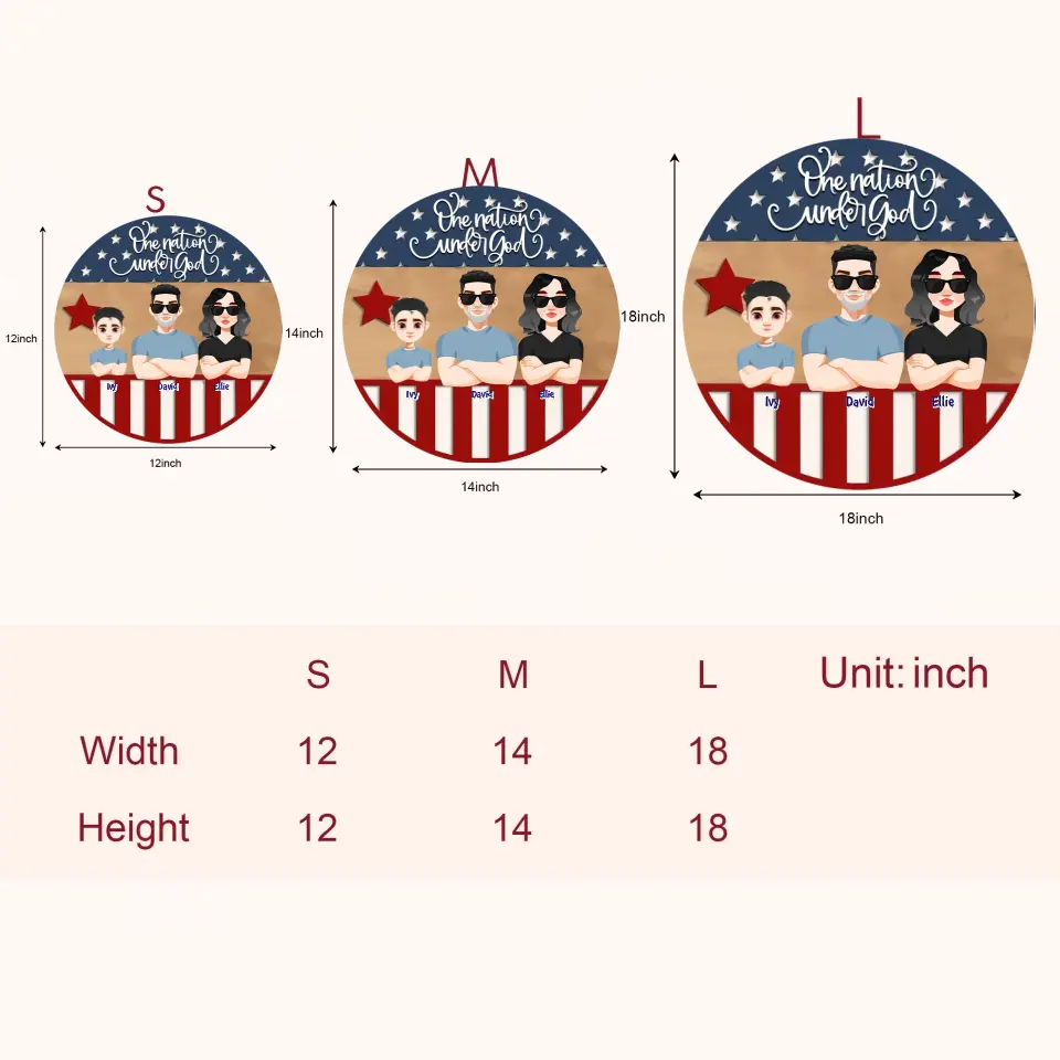 Personalized Custom Door Sign - Independence Day, Gift For Family Members - One Nation Under God