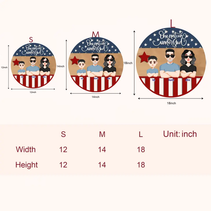 Personalized Custom Door Sign - Independence Day, Gift For Family Members - One Nation Under God