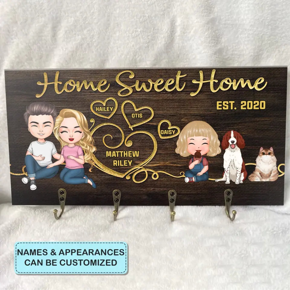 Personalized Custom Key Holder - Mother's Day, Father's Day, Birthday Gift For Cat Mom, Cat Dad, Cat Lover, Cat Owner, Dog Mom, Dog Dad, Dog Lover - Home Sweet Home Kids & Pets