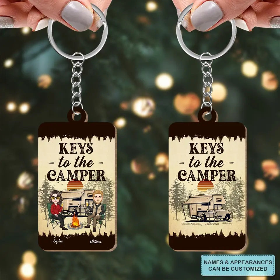 Personalized Custom Wooden Keychain - Birthday Gift For Camping Lover - Keys To The Camper