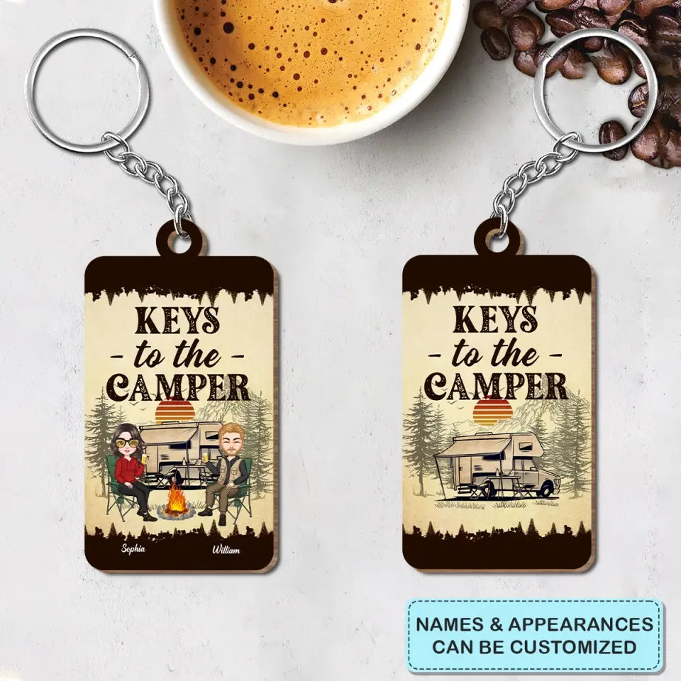 Personalized Custom Wooden Keychain - Birthday Gift For Camping Lover - Keys To The Camper