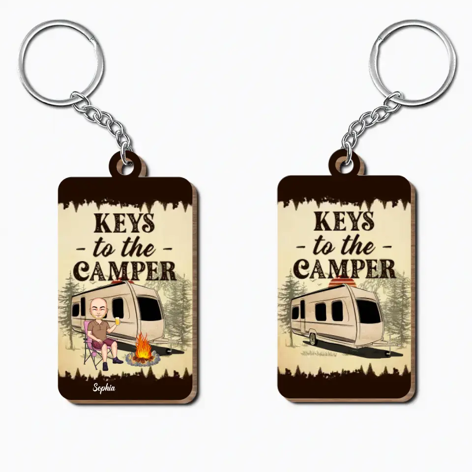 Personalized Custom Wooden Keychain - Birthday Gift For Camping Lover - Keys To The Camper