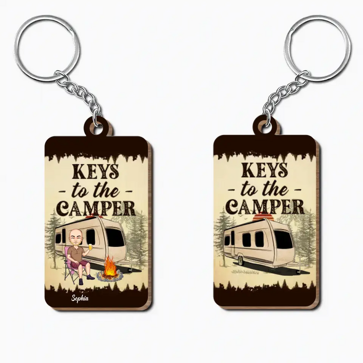 Personalized Custom Wooden Keychain - Birthday Gift For Camping Lover - Keys To The Camper